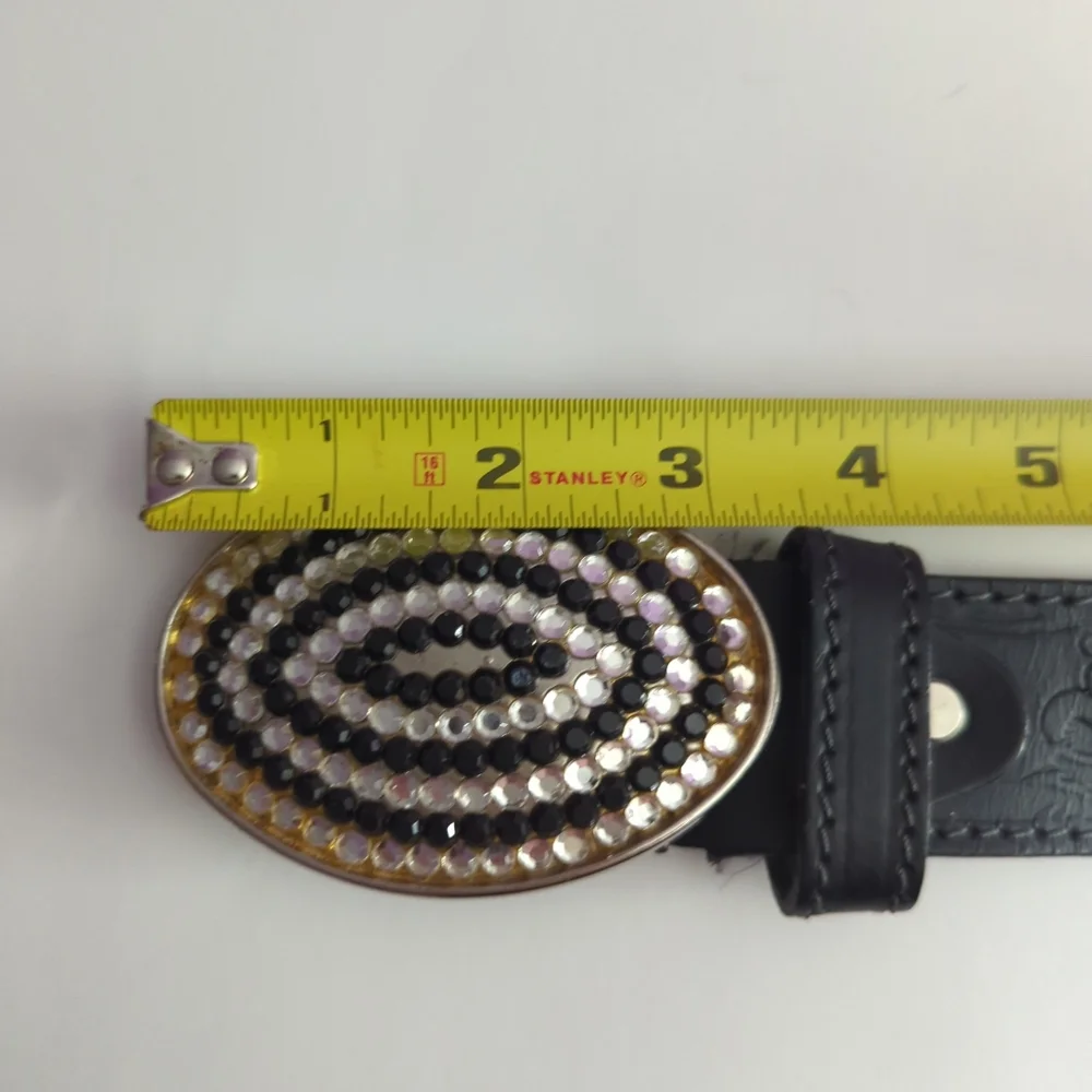 Vintage Leather Western Belt With Diamond and Black Color Rhinestone Loo…